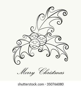 Hand drawn Christmas mistletoe for adult anti stress Coloring Page. Isolated on white background. Vector monochrome sketch. Eps 8.