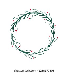 Hand drawn Christmas and New Year floral frame, vector illustration.