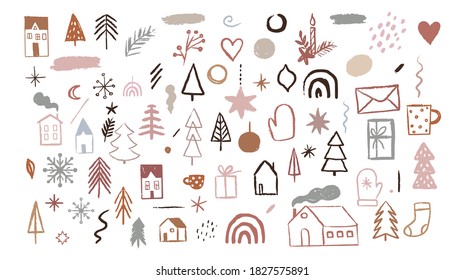 Hand drawn Christmas and New Year doodles, sketches and icons. Vector illustrations