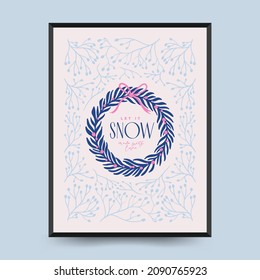 Hand drawn Christmas and New Year greeting card or poster with lettering hand drawn decorative elements.