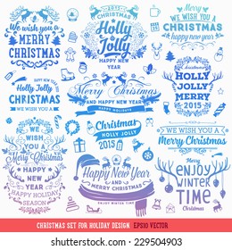 Hand Drawn Christmas And New Year Decoration Set Of Calligraphic And Typographic Designs, Labels and Elements. Symbols And Icons Collection for Holiday Greeting Cards, Banners, Posters and Placards.