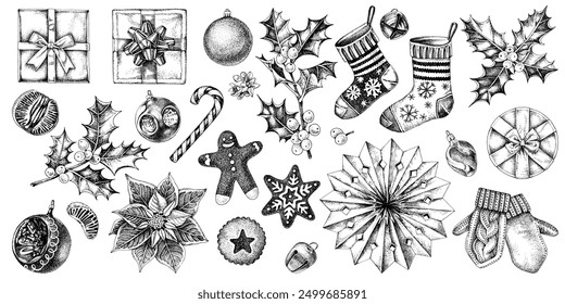 Hand drawn Christmas and New Year set