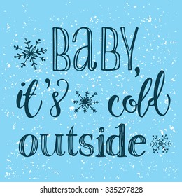 Hand drawn Christmas and New Year greeting card with handwritten lettering