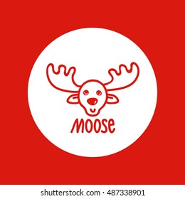 Hand drawn Christmas and New Year icon, vector design element, red line illustration isolated on white. Moose
