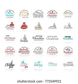 Hand Drawn Christmas And New Year Decoration Set Of Calligraphic
