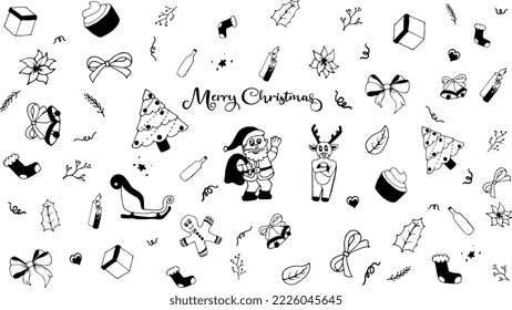 hand drawn christmas object background, merry christmas and happy new year