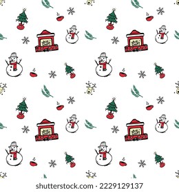 Hand drawn christmas object repeat pattern for wrapping paper, wallpaper, textile, packaging and other seamless printing work. 