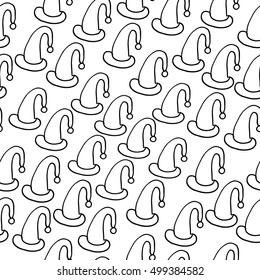 Hand drawn Christmas ornament. Ink illustration. Seamless pattern with Santa Claus hat. Vector illustration of a hat isolated on a white background. 