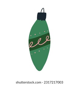 Hand drawn Christmas ornament, retro bauble - cartoon flat vector illustration isolated on white background. Christmas tree decoration toy. Winter holidays.