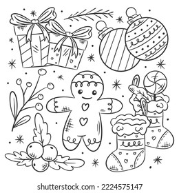 Hand drawn Christmas ornament set of coloring