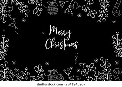 Hand drawn Christmas outline on a black background