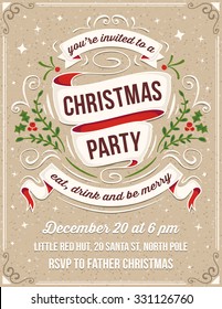 Hand drawn christmas party invitation. Only solid fills used. No transparency. File format is EPS8. The white example text is on a separate layer for quick removal.