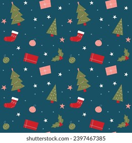 Hand drawn christmas pattern design background. Vector illustration.