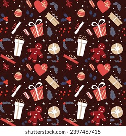Hand drawn christmas pattern design background. Vector illustration.