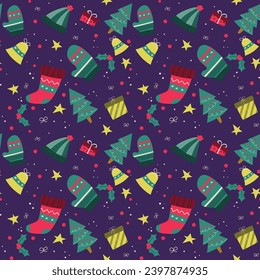 Hand drawn christmas pattern design background. Vector illustration.