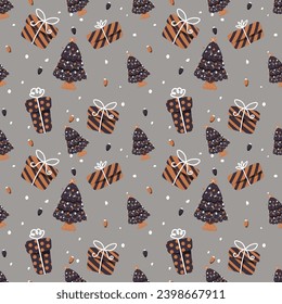 Hand drawn christmas pattern design background. Vector illustration.