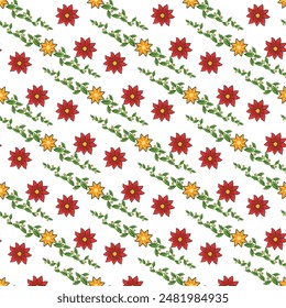 Diseño de patrón de Navidad dibujado a mano con flores