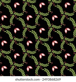 Hand drawn christmas pattern design with  mistletoe