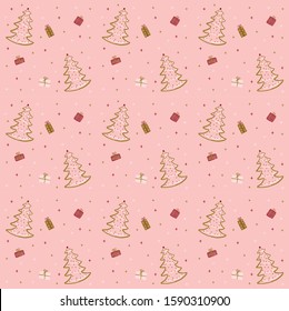 Hand drawn Christmas pattern with gifts and Christmas trees