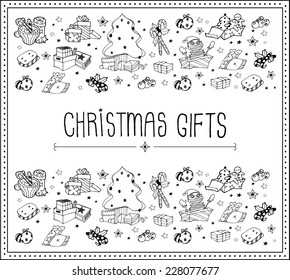 Hand drawn Christmas pattern and greeting card