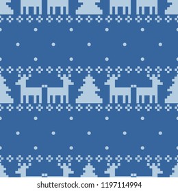 Hand drawn Christmas pattern. New Year's deers and trees.