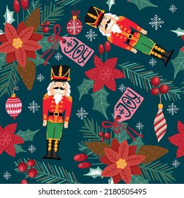 Hand drawn Christmas pattern with Nutcrackers . For kids apparel, home design, wrapping paper