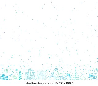 Hand drawn christmas pattern on white. Background with holiday xmas elements