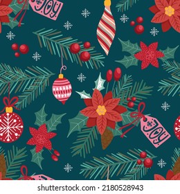hand drawn Christmas pattern. Seamless vector winter pattern for textile, wrapping paper, more