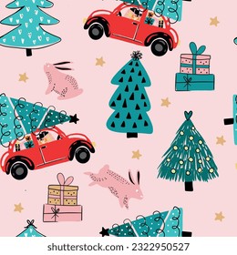 patrón de Navidad dibujado a mano. Patrón de invierno vectorial sin soldadura para textiles, papel de envolvimiento, más