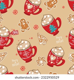 hand drawn Christmas pattern. Seamless vector winter pattern for textile, wrapping paper, more