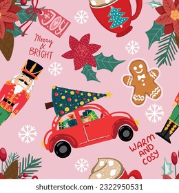 hand drawn Christmas pattern. Seamless vector winter pattern for textile, wrapping paper, more