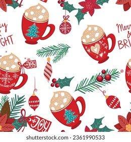 hand drawn Christmas pattern. Seamless vector winter pattern for textile, wrapping paper, more