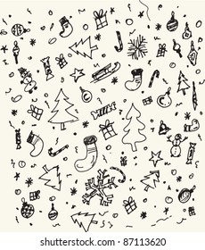 Hand drawn Christmas pattern. Vector format.