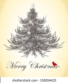 hand drawn christmas pine tree