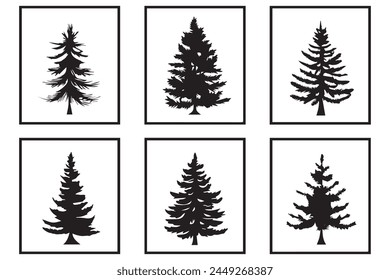Hand drawn christmas pine tree vector set