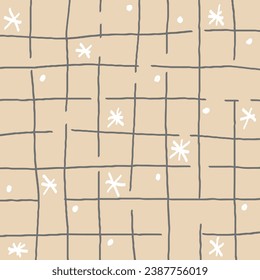 Hand Drawn Christmas plaid with simple Vector snowy Pattern. Doodle Cottagecore Checks with Homestead Farmhouse winter wallpaper. New Years squiggle Graphic Background