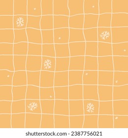 Hand Drawn Christmas plaid with simple Vector snowy Pattern. Doodle Cottagecore Checks with Homestead Farmhouse winter wallpaper. New Years squiggle Graphic Background