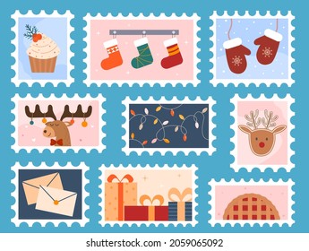 Hand Drawn Christmas Postage Stamp Collection.