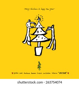 Hand drawn Christmas poster - vector