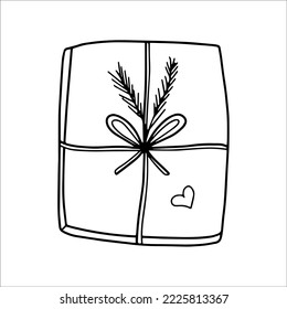 Hand drawn Christmas present. Doodle vector illustration