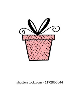 Hand drawn Christmas Present in fun doodle style. Vector illustration.