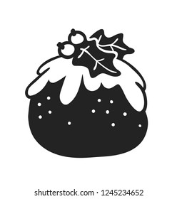 Hand drawn Christmas pudding on white background. Creative ink art work. Actual vector doodle drawing