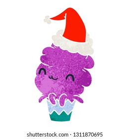 hand drawn christmas retro cartoon of kawaii muffin