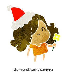 hand drawn christmas retro cartoon of kawaii girl