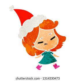 hand drawn christmas retro cartoon of kawaii girl