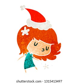 hand drawn christmas retro cartoon of kawaii girl