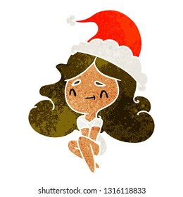 hand drawn christmas retro cartoon of kawaii girl
