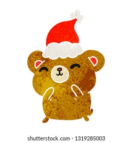 hand drawn christmas retro cartoon of kawaii bear