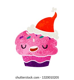 hand drawn christmas retro cartoon of kawaii cupcake