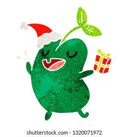 hand drawn christmas retro cartoon of kawaii seed